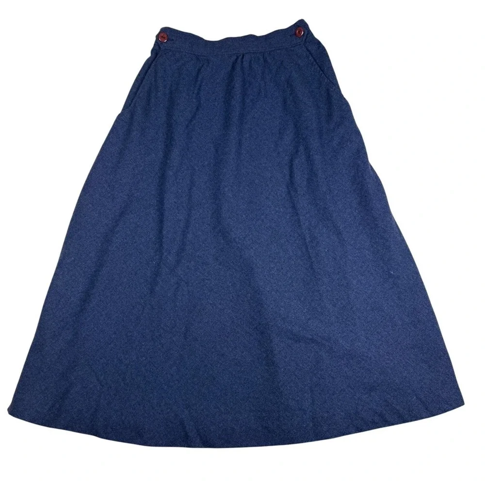 Vintage 70s Union Made Navy‎ Blue Small A-Line Midi Skirt Academia Cottagecore